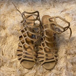 Nude caged heels